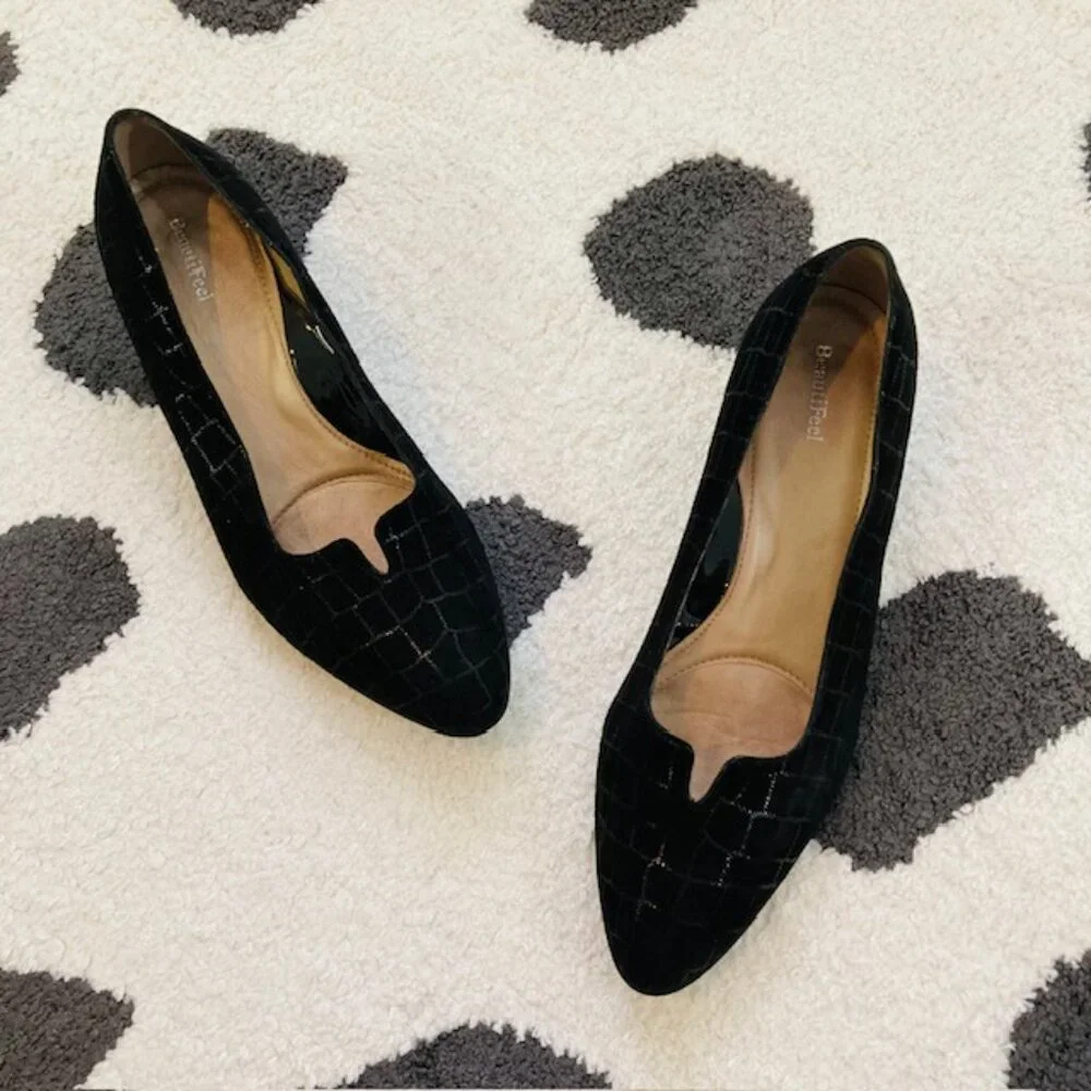 Beautifeel $315 Womens 41 US 10-10.5 Mystique Black Croc Print Kitten Heel Pumps - Picture 1 of 12